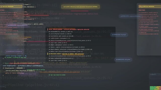 Scrolling through complex computer programming code on a dark themed software development interface