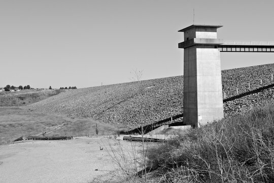 Dam Control Tower and Rock Embankment at Carbon Canyon