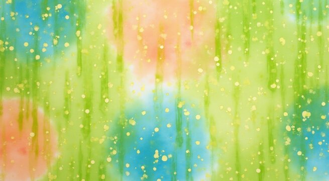Painting of a colorful background with gold dots and a blue color