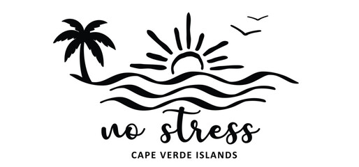 Cape verde islands, off the west coast of Africa in the Atlantic Ocean. No stress. Cartoon drawing half sun or sunlight. Shining rays of light. Sunrise suns an water wave. For holiday. © MarkRademaker