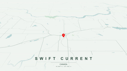Modern minimalist vector map of Swift Current, Saskatchewan. High-quality scalable illustration of Swift Current geographic boundaries along Swift Current Creek for posters design. © AliRza