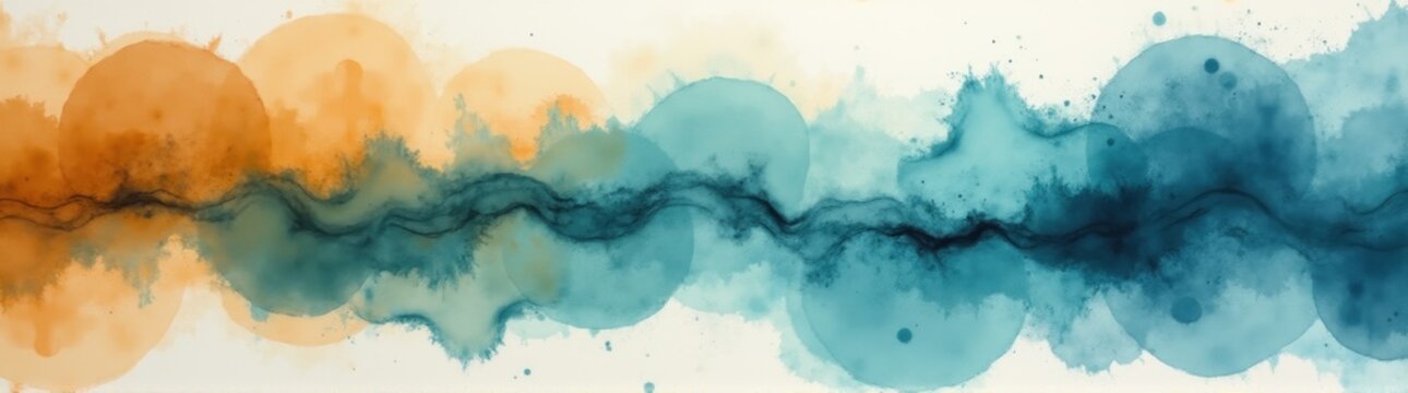 A close up of a painting of a blue and orange wave