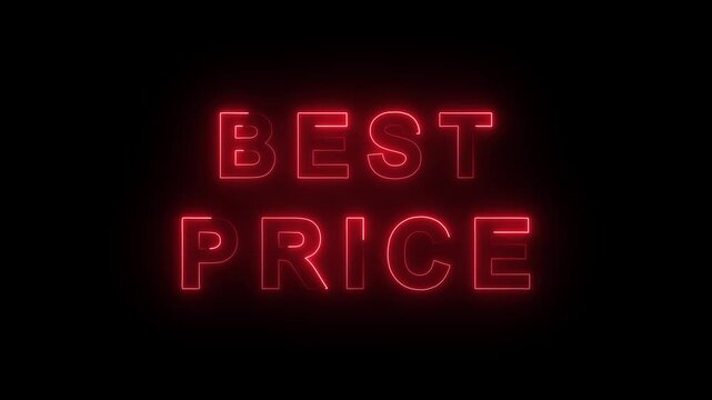Bright red best price text words animation glows like neon sign. Price text words graphic delivers marketing promotions. Words animation loop creates clean retail style.