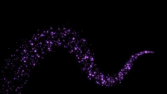 purple stars and dust light wave trail strings isolated alpha channel animation, pink shiny and glowing glitter sparks, valentines day and cosmetics beauty motion design element
