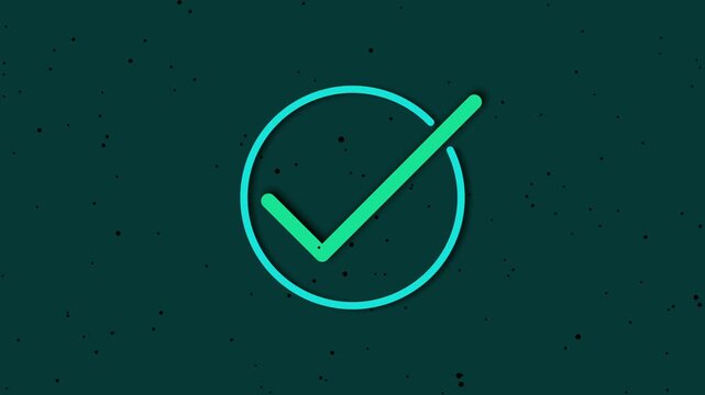Green check mark symbol animation glows inside a teal circle. Check mark symbol icon provides successful validation loops. Symbol animation graphic looks clean and neat.