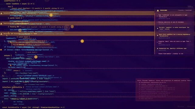 Scrolling through complex computer source code on a dark themed integrated development environment screen