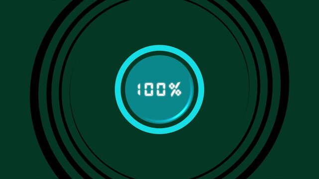 Teal progress bar circle loading animation displays eighty percent. Progress bar circle layout features percentage indicators. Circle loading animation is clean and minimal.