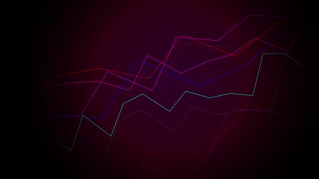 Colorful line graph chart data animation displays financial curves. Line graph chart interface shows profits growth overlays. Chart data animation looks perfect for corporate.