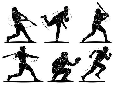 Sports Player Silhouettes Set Baseball Soccer and Handball Vector 3