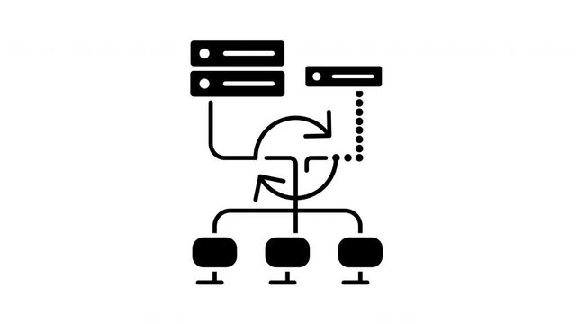 Database network backup storage and cloud recovery animated vector icon. Secure data protection, archive sync, and server redundancy looping footage.