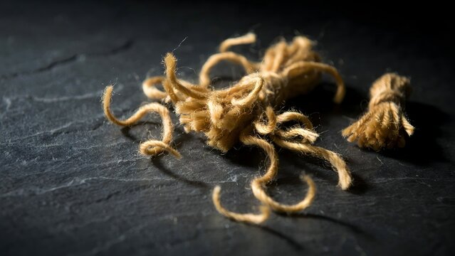 Disorganized Light Brown Twisted Rope or Yarn on Dark Surface
