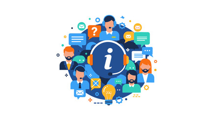 Fototapeta premium Customer Support and Service Center Concept Illustration with Help Desk Agents and Communication Icons
