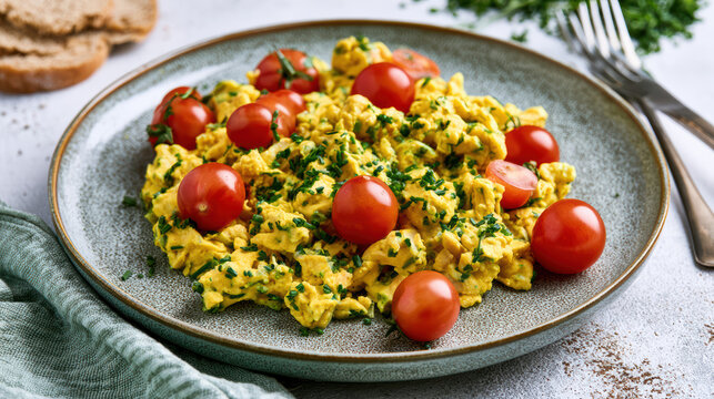 modern plant-based egg scramble in a plate