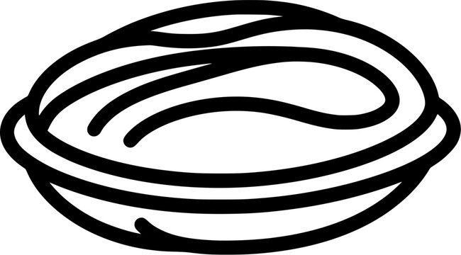 A minimalist black outline icon of a whole pecan nut in its shell, isolated on a pure white background with uniform thick lines