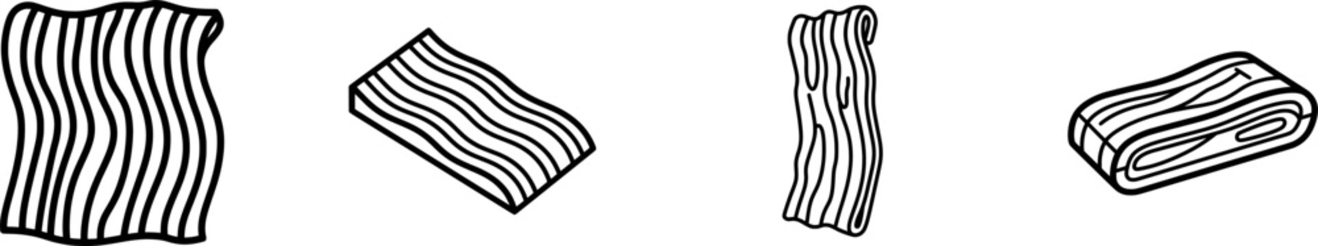 A minimalist black outline icon of a whole cured and smoked bacon slab, with uniform lines and no shadows, isolated on a pure white background
