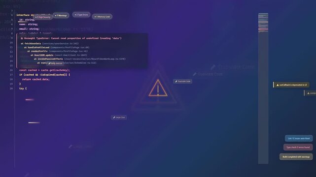 Digital screen displaying complex computer programming code and data flow on a dark blue background