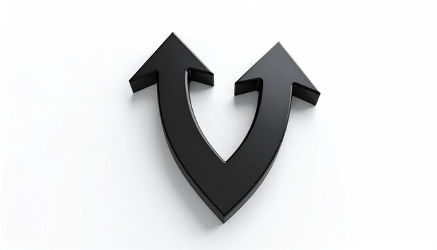 Black V-shaped arrows diverge upwards on a clean white background
