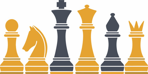 Chess Pieces Lineup Vector Illustration With Gold And Gray Tones © Songita