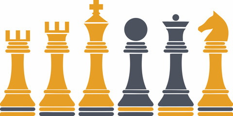 Chess Pieces Lineup Yellow And Gray Vector Illustration On White © Songita