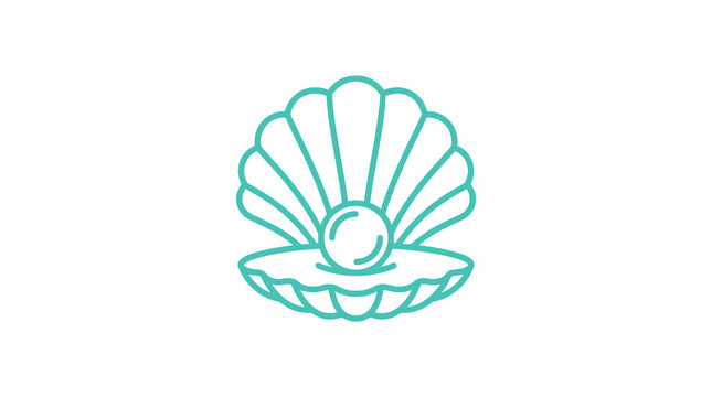Teal open oyster shell with central pearl icon.