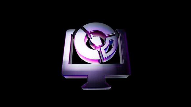 3d metallic computer monitor icon with a circular cursor click symbol 3D Icon