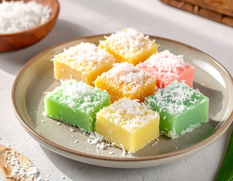 Traditional Indonesian Getuk Cassava Dessert with Grated Coconut Topping