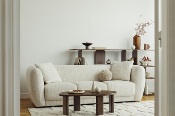 Minimalist living room interior design with neutral tones and modern furniture for a serene home atmosphere © FollowTheFlow