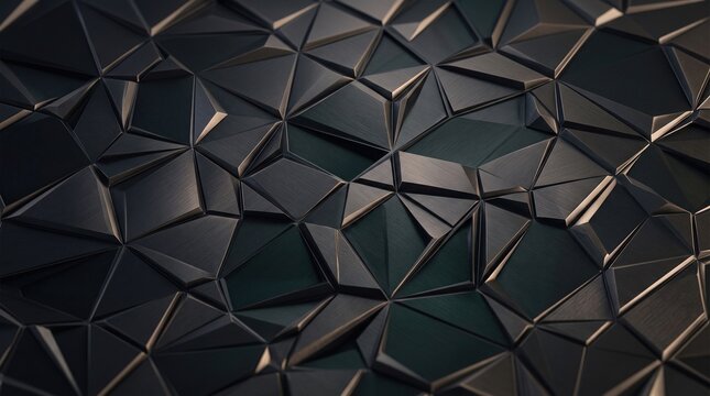Dark abstract geometric surface with sharp triangular shapes and metallic sheen