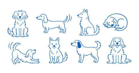 Collection Of Canine Line Illustrations Depicting Various Dog Breeds And Poses dogs puppy © mdsaikat