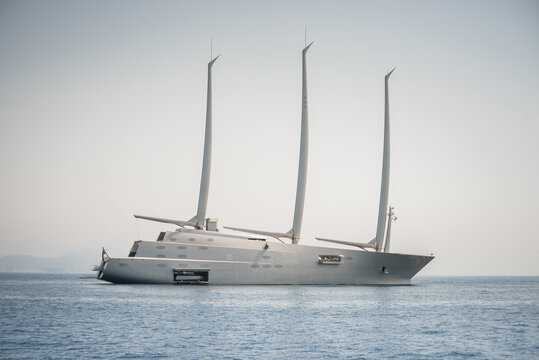 Large Sailing Superyacht at anchor in South of France