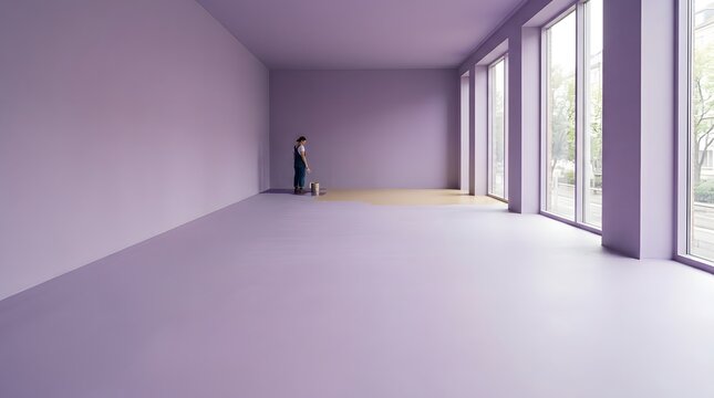 Abstract empty colorful room with a small figure