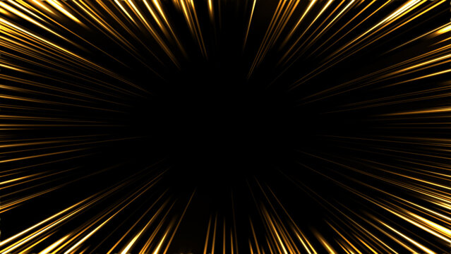 Golden light frame background with radiating speed lines. Background effect