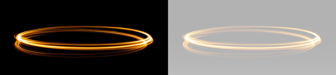 Golden glowing circular light ring with luxury neon halo abstract energy orbit overlay texture effect © theladydarina