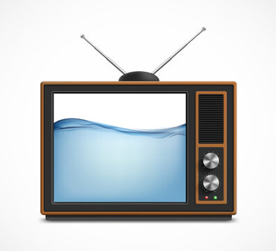 Retro TV with aquarium with water on the screen. Isolated on white background. Vector illustration