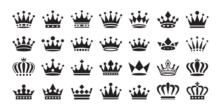 Comprehensive collection of various crown shapes and royal headgear for creative graphic designs.
