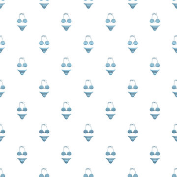 Recurring blue striped bikini tops and bottoms forming a decorative summer swimwear pattern