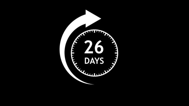 White Arrow Animation with 26 Days Countdown Circle on Black Background