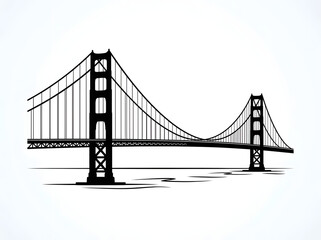 Fototapeta premium Minimalist Black Silhouette Illustration of a Famous Suspension Bridge Architectural Landmark Design