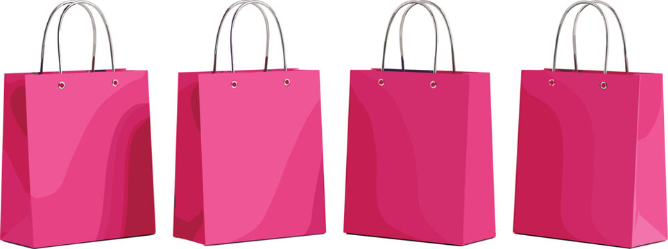 Colorful shopping paper bags collection, retail packaging mockup isolated vector illustration for branding and merchandising