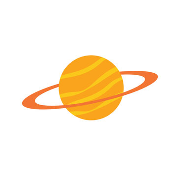Isolated Flat Vector Saturn Planet with Orange Rings Space Icon Illustration