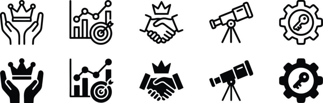 Corporate strategic goals and mission statement icons set vector illustration.