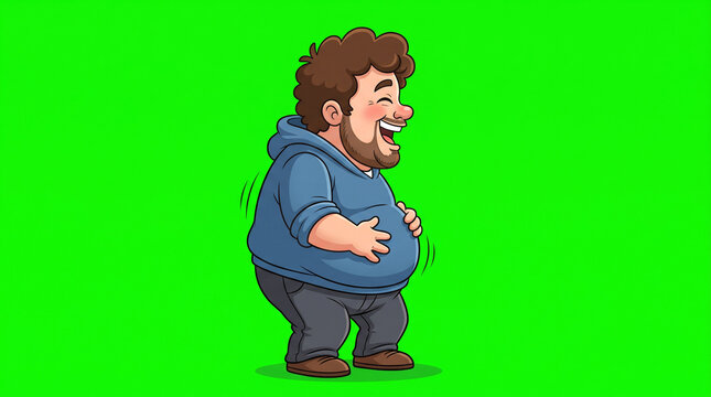 Happy man laughing while holding his stomach on green screen