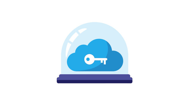 Secure Cloud Computing Icon with Key and Protective Glass Dome for Cybersecurity and Data Privacy