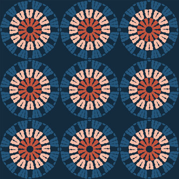 Granny circle crochet seamless pattern, retro handmade style vector illustration.