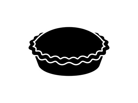 A simple black and white vector silhouette icon of a delicious traditional baked pie with a decorative crust