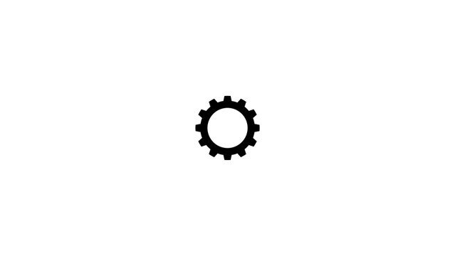 ingle black gear rotating smoothly on white background
