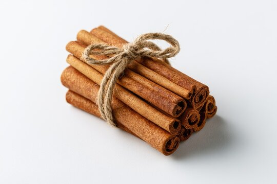 A bundle of rolled cinnamon sticks tied with twine