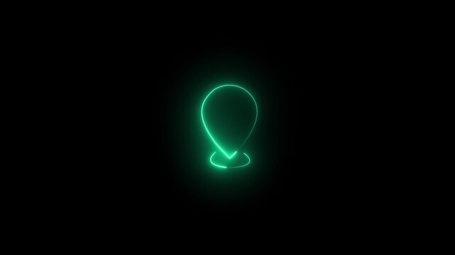 Neon location pin animation icon. Map marker symbol, GPS navigation, address, route, destination, travel and local service location neon4k video.