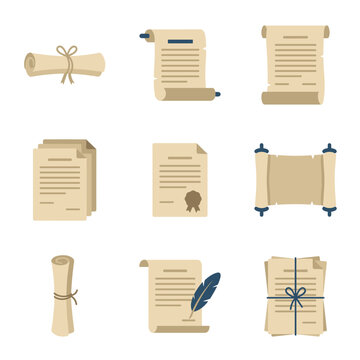 Ancient Scroll and Official Government Document Icon Set
