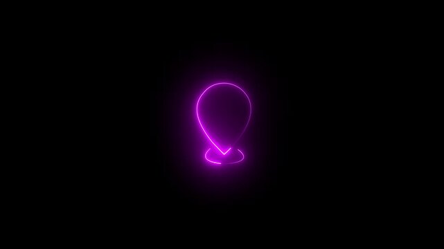 Neon location pin animation icon. Map marker symbol, GPS navigation, address, route, destination, travel and local service location neon4k video.